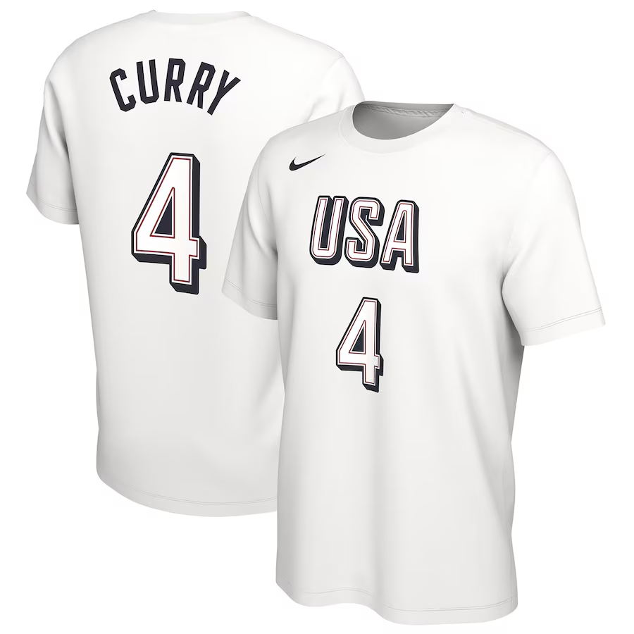 Men 2024 Paris Olympics USA basketball 4 Curry white T shirts